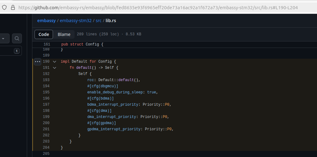 Embassy STM32 HAL config struct source code