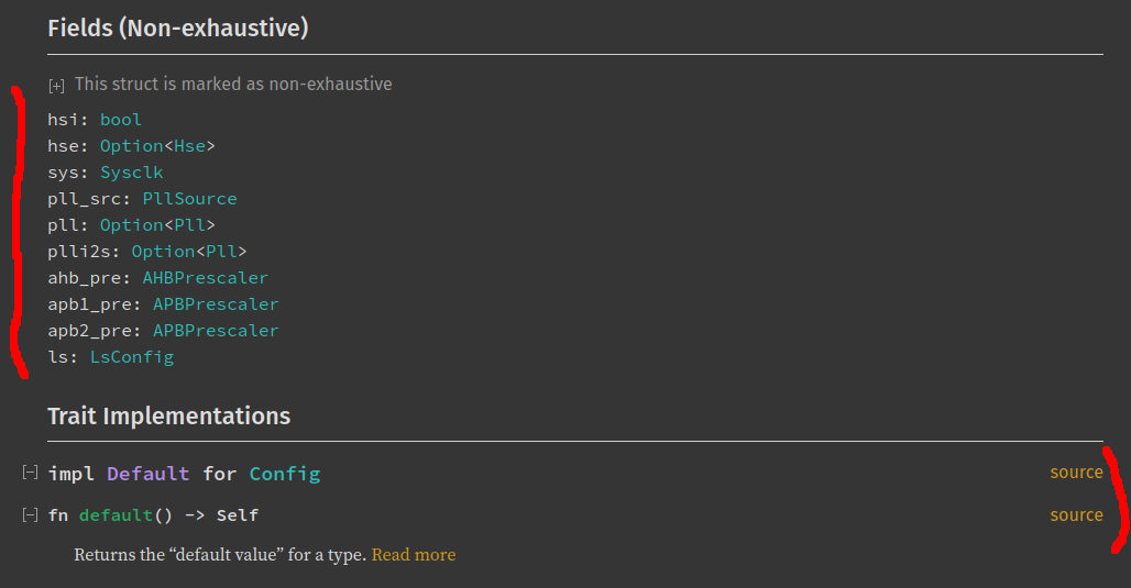 RCC config struct documentation